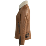 Side Zip Biker Sheepskin Pilot Jacket Whiskey/cream: KB-693