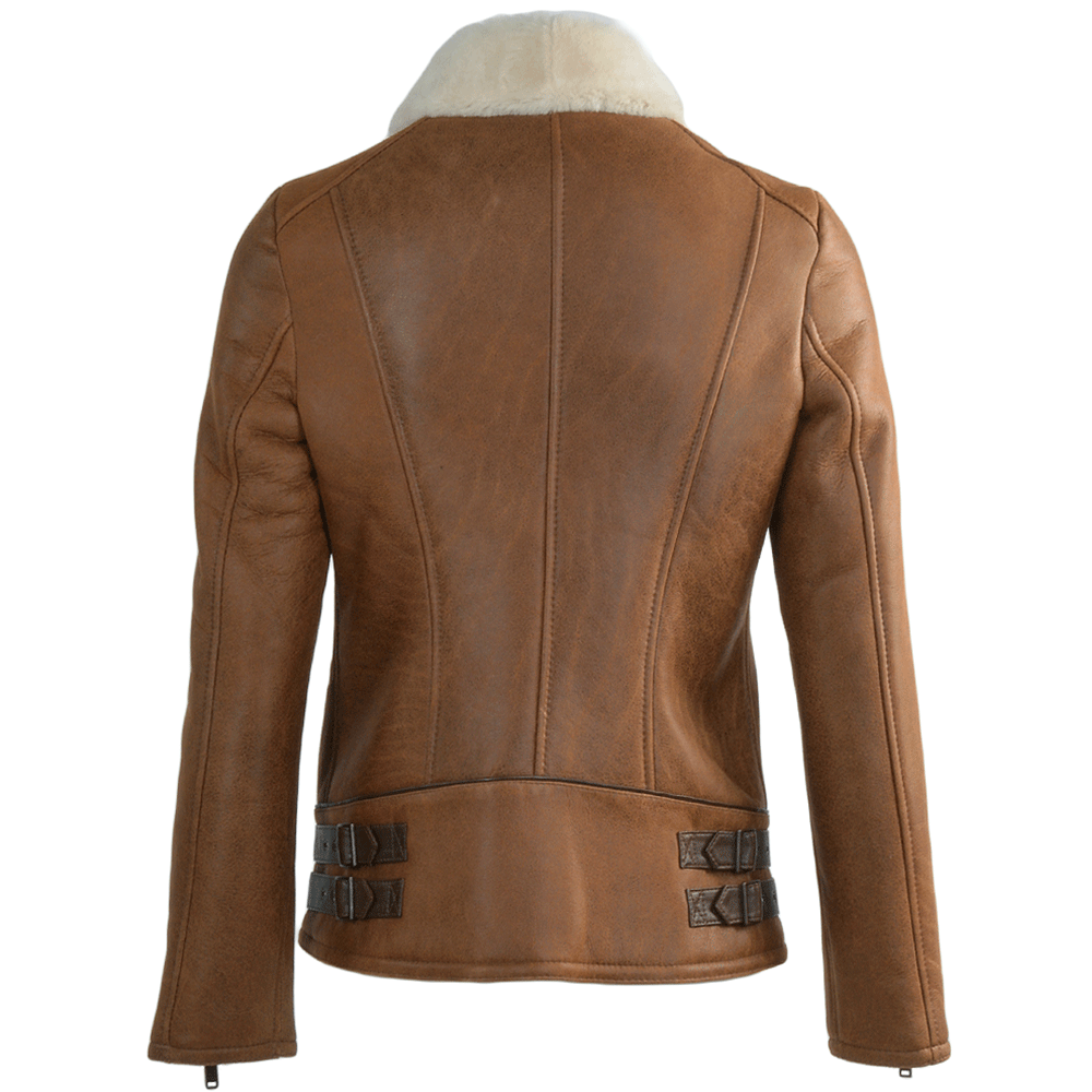 Side Zip Biker Sheepskin Pilot Jacket Whiskey/cream: KB-693