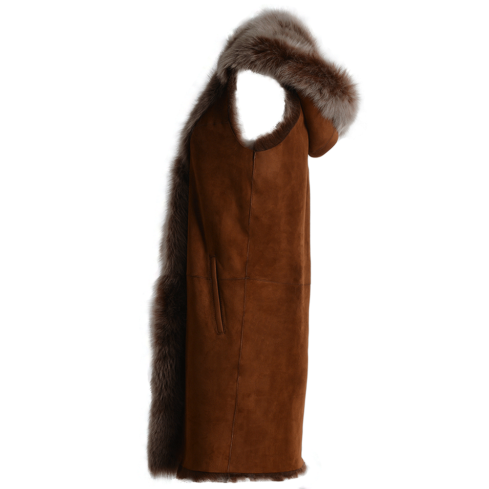 Hooded Long Suede Toscana Gilet Whisky: KB-694