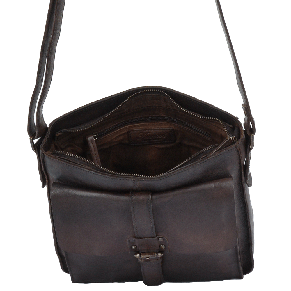 Vintage Wash Leather A4 Side Bag Brown : 7994