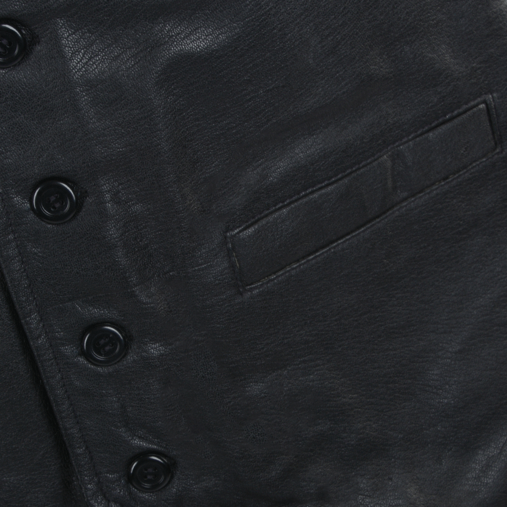 Leather Front Waistcoat Black: SATIN BACK W/COAT