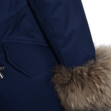 Hooded Toscana Tipped Fur Parka With Detachable Fur Trim Lining Blue/brown: 9702 R
