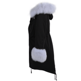 Hooded Toscana Tipped Fur Parka With Detachable Fur Trim Lining Black/white: 9702 F