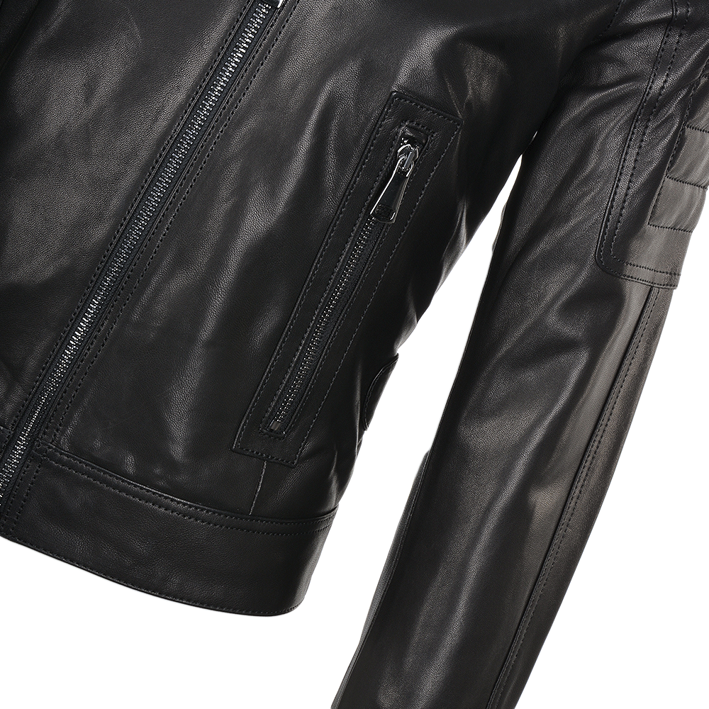 Short Cropped Vegetable Tanned Leather Biker Jacket Black: Z-2014