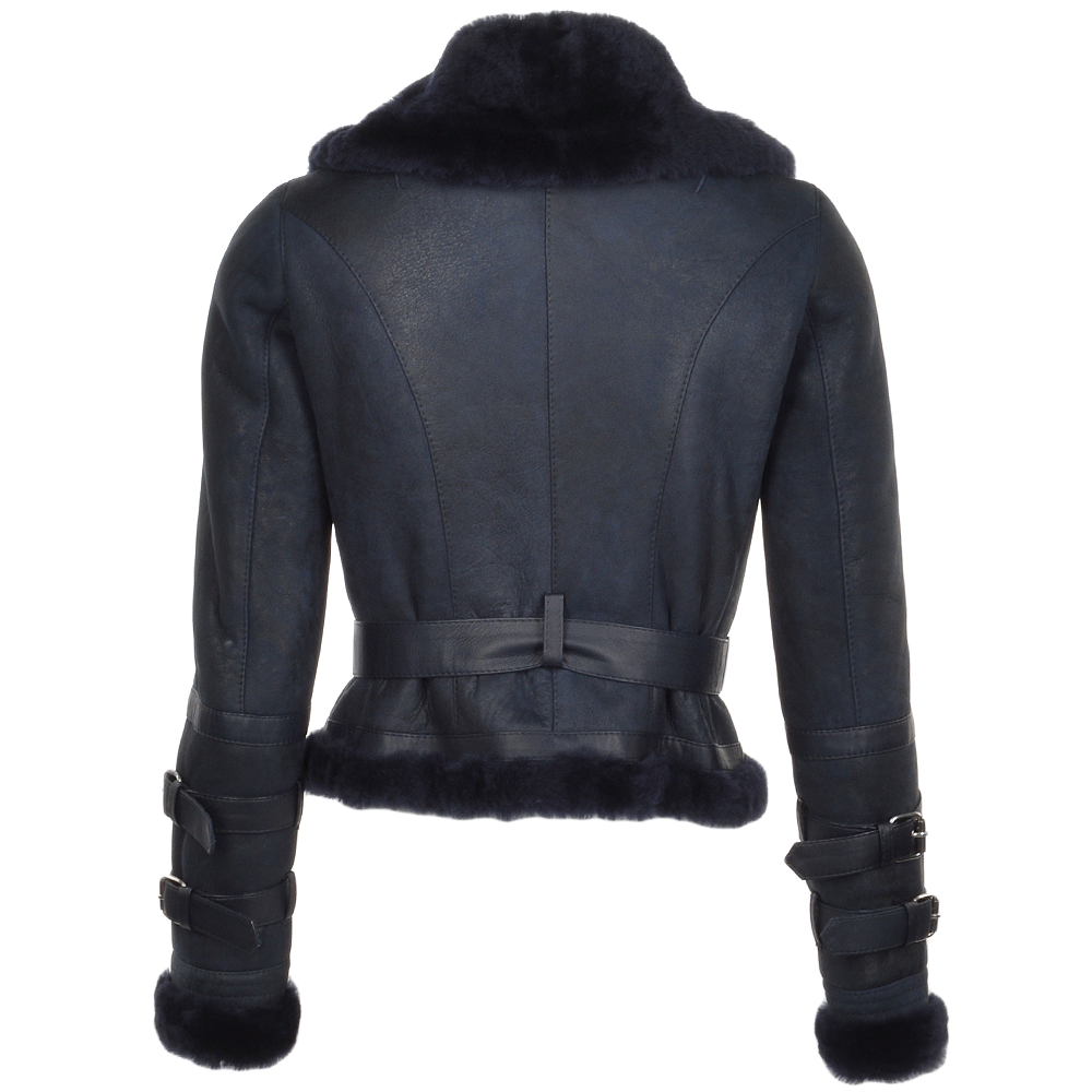 Fitted Sheepskin Aviator Flying Jacket Navy: KB-451