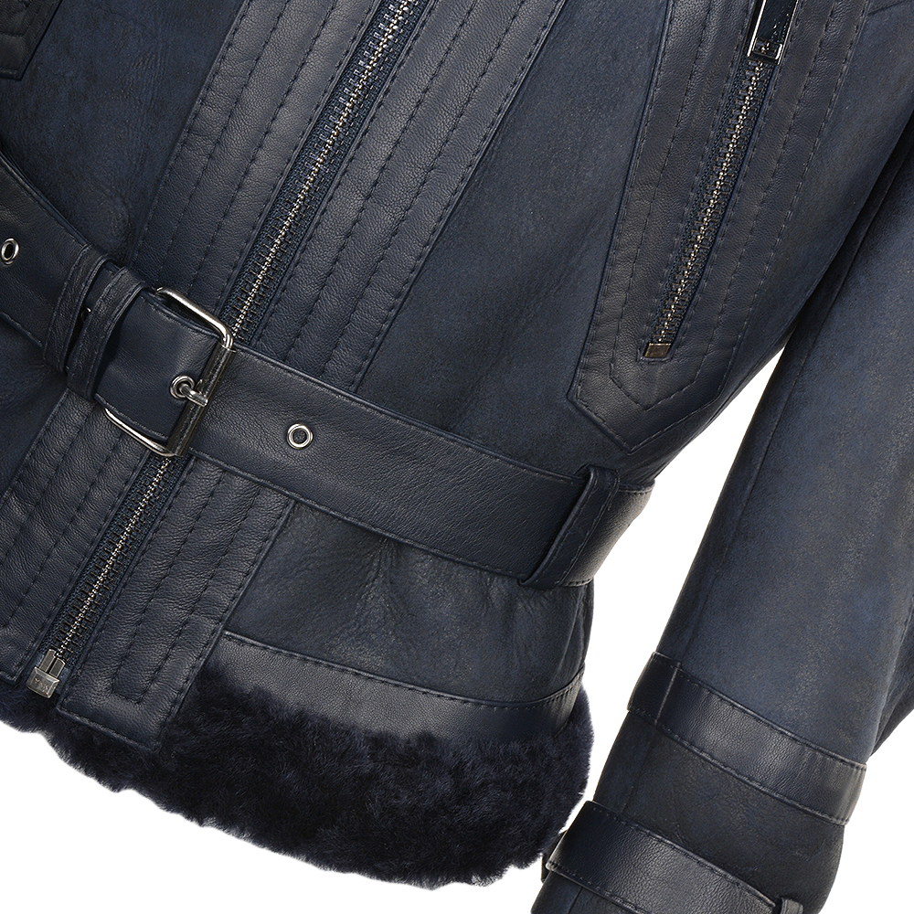 Fitted Sheepskin Aviator Flying Jacket Navy: KB-451