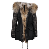 Hooded Racoon Tipped Fur Parka Black: 8085 FL