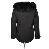 Hooded Raccoon Fur Parka With Removable Fur Trim Lining Black/blk: E 8085 ZF