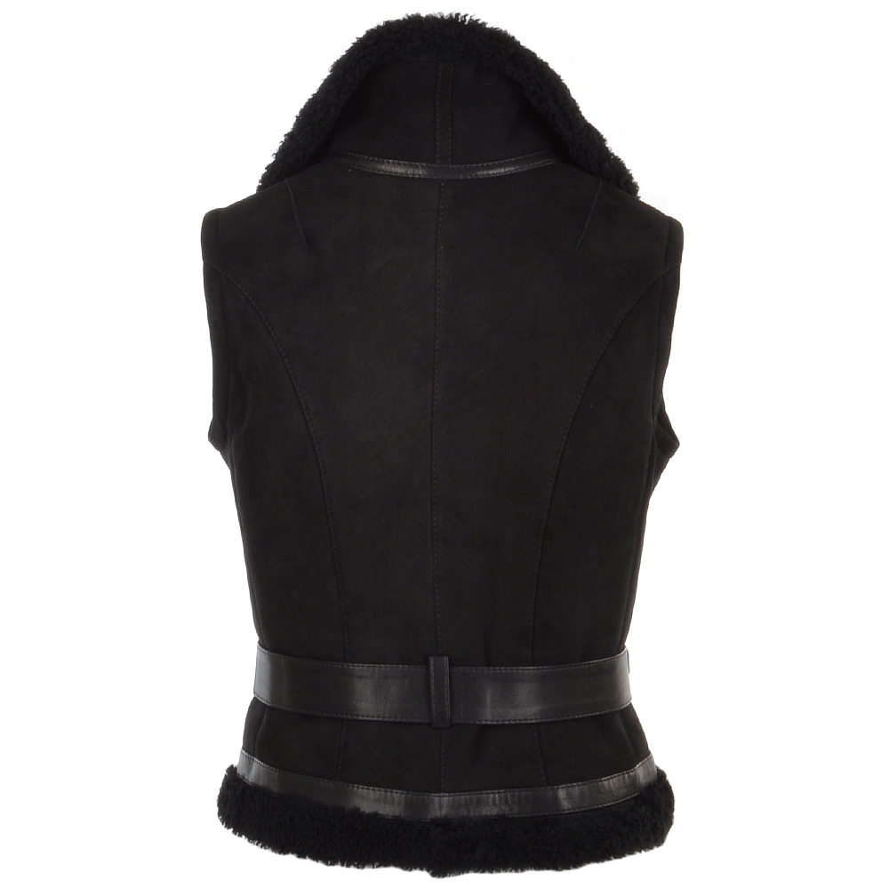 Shearling Leather and Suede Biker Gilet Black/suede: KB-451 GILLET