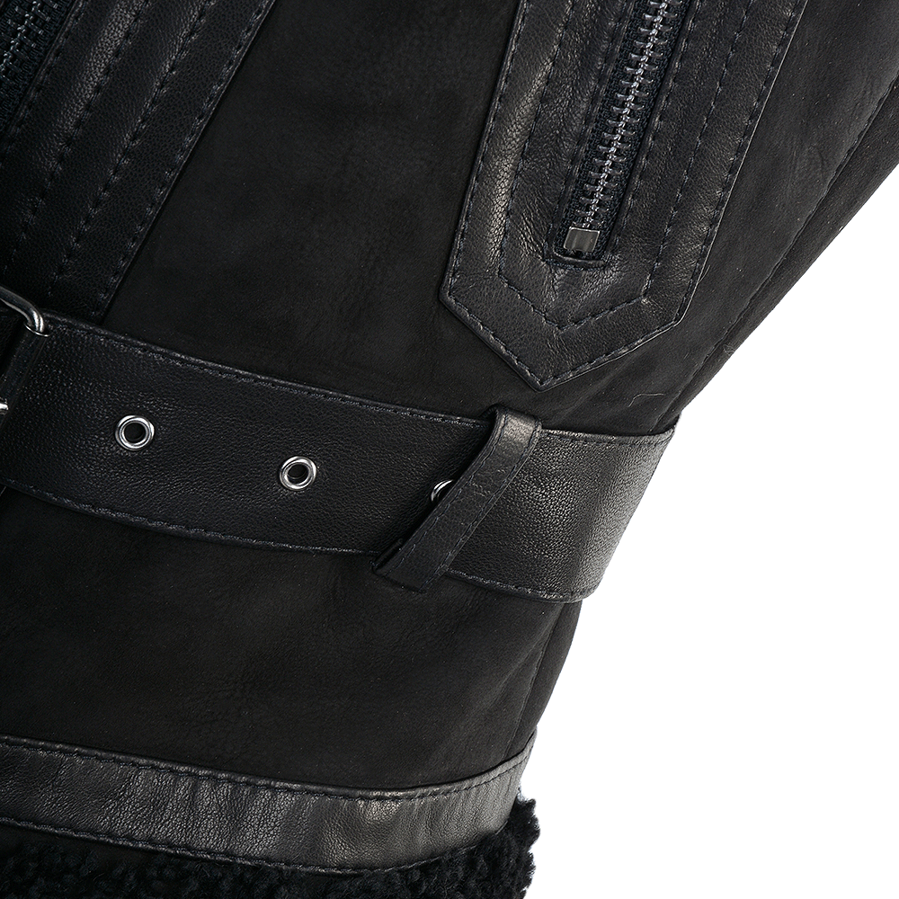 Shearling Leather and Suede Biker Gilet Black/suede: KB-451 GILLET