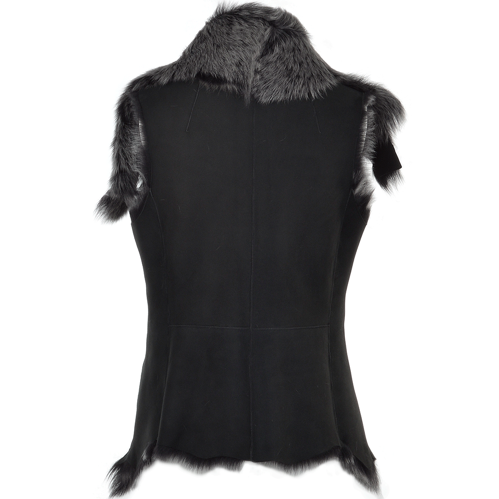 Double Collar Suede Leather Gilet Black/brissa: KB-529