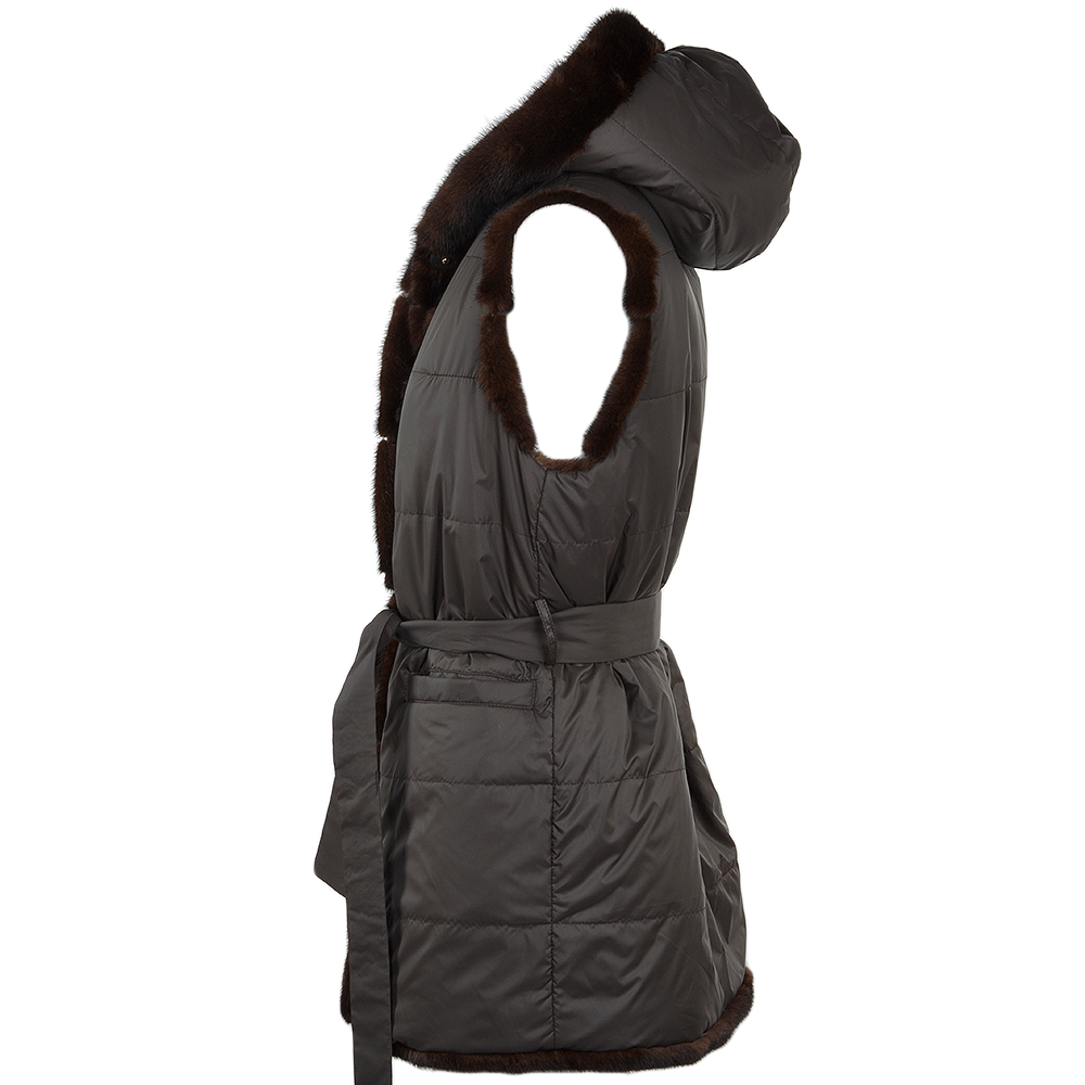 Reversible Mink Hooded Gilet  Brown: V408