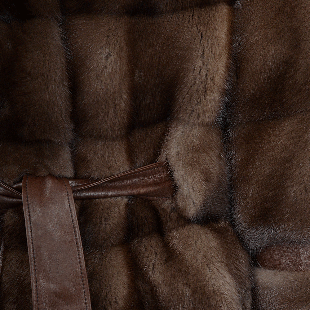 Cropped 3/4 Sleeve Mink Coat Brown: 1665