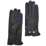 Two Tone Colour Finger Detail Leather Gloves Black/Blue: 7