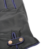 Two Tone Colour Finger Detail Leather Gloves Black/Blue: 7