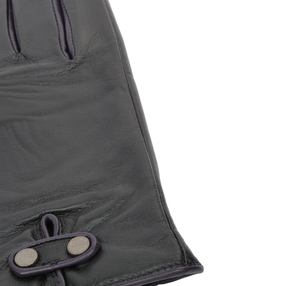 Two Tone Colour Finger Detail Leather Gloves Black/Purple: 7