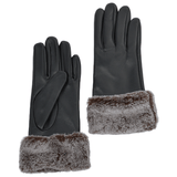 Faux Fur Tipped  Leather Gloves Black : 103-A