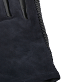 Two Tone Suede And Leather Gloves With Leather Woven Stitch Detail Black/Navy: 343