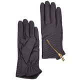 Zip And Stitch Detail Leather Gloves Purple : 373