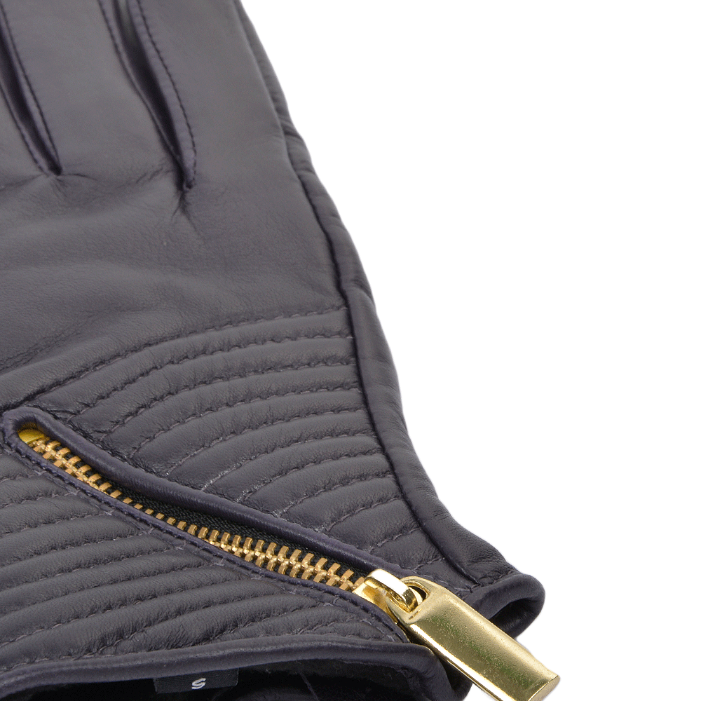 Zip And Stitch Detail Leather Gloves Purple : 373