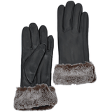 Faux Fur Tipped Leather Gloves Black : 678