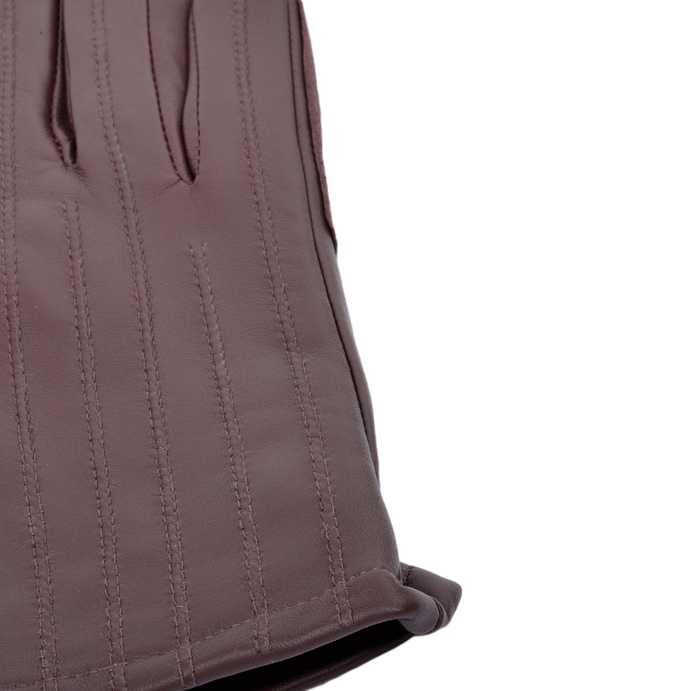 Leather Gloves With Suede Finger Detail Wine : 175