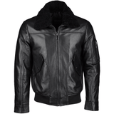 Vegetable Tanned Leather Jacket With Detachable Shearling Collar Black: EM 101