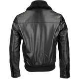 Vegetable Tanned Leather Jacket With Detachable Shearling Collar Black: EM 101