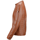 Vegetable Tanned Leather Ribbed  Biker Jacket Tan/ Nap: E16110