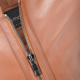 Vegetable Tanned Leather Ribbed  Biker Jacket Tan/ Nap: E16110