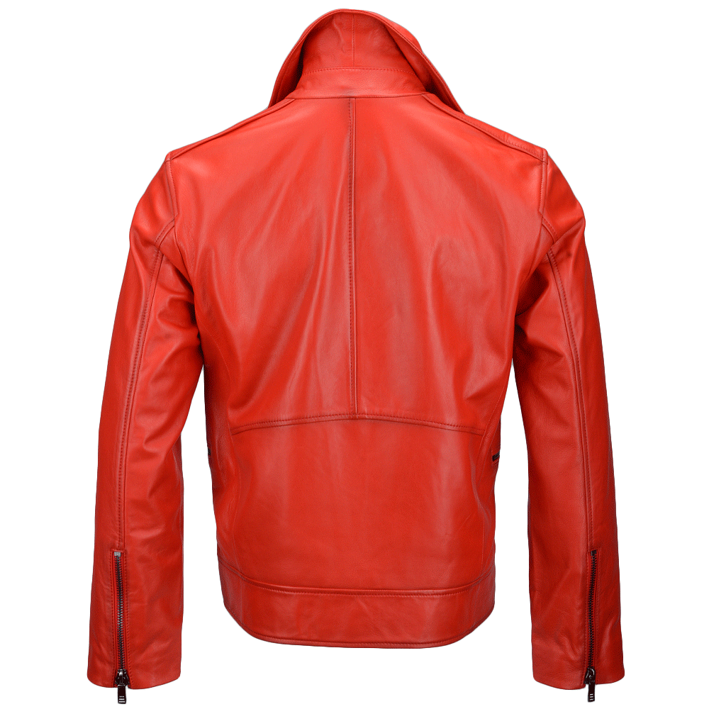 Vegetable Tanned Leather  Biker Jacket Red: EM 102