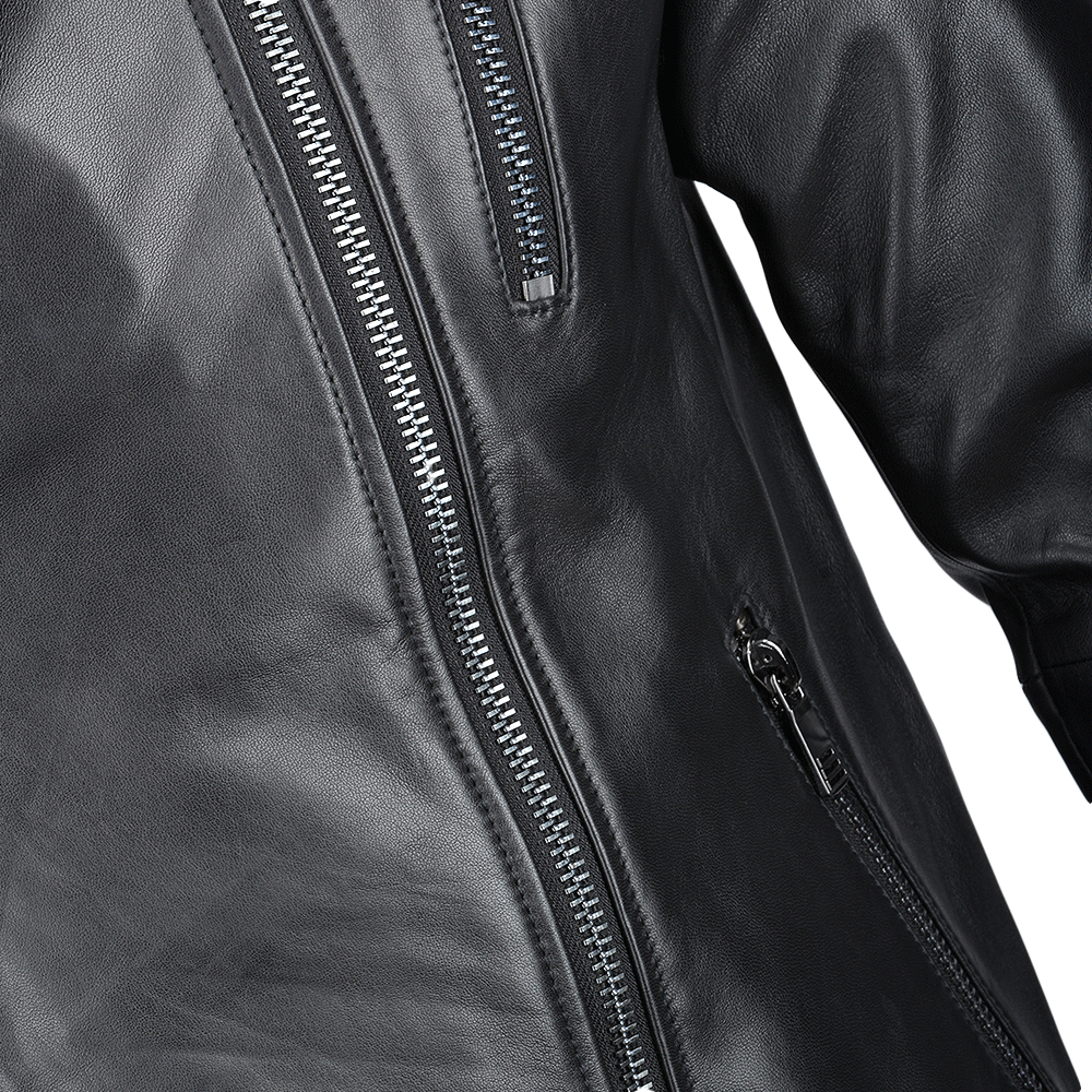 Vegetable Tanned Leather  Side Zip Biker Jacket Black: EM 103