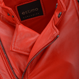 Vegetable Tanned Leather  Side Zip Biker Jacket Red: EM 103