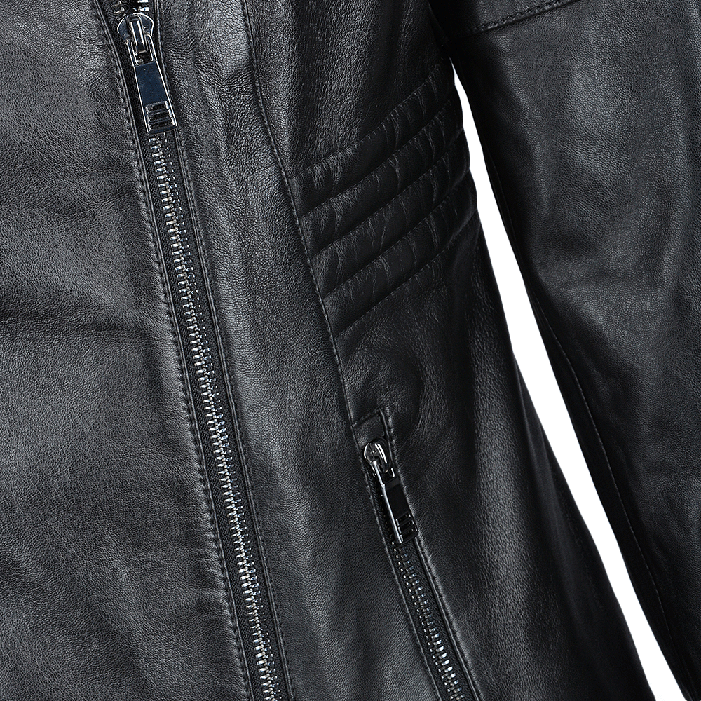 Vegetable Tanned Leather Biker Jacket Black: Z-2003