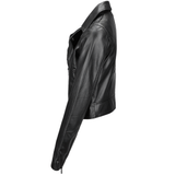 Ladies Short  Vegetable Tanned Leather Biker Jacket Black: EL-102