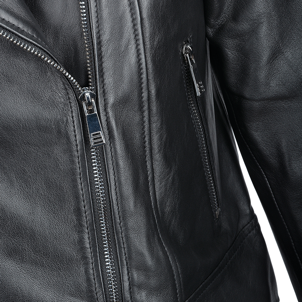 Ladies Short  Vegetable Tanned Leather Biker Jacket Black: EL-102
