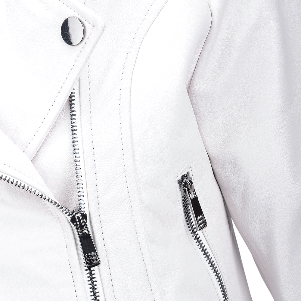 Short  Vegetable Tanned Leather Biker Jacket White: EL-102