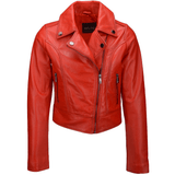 Short Vegetable Tanned Leather Biker Jacket Red: EL-102