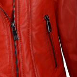 Short Vegetable Tanned Leather Biker Jacket Red: EL-102