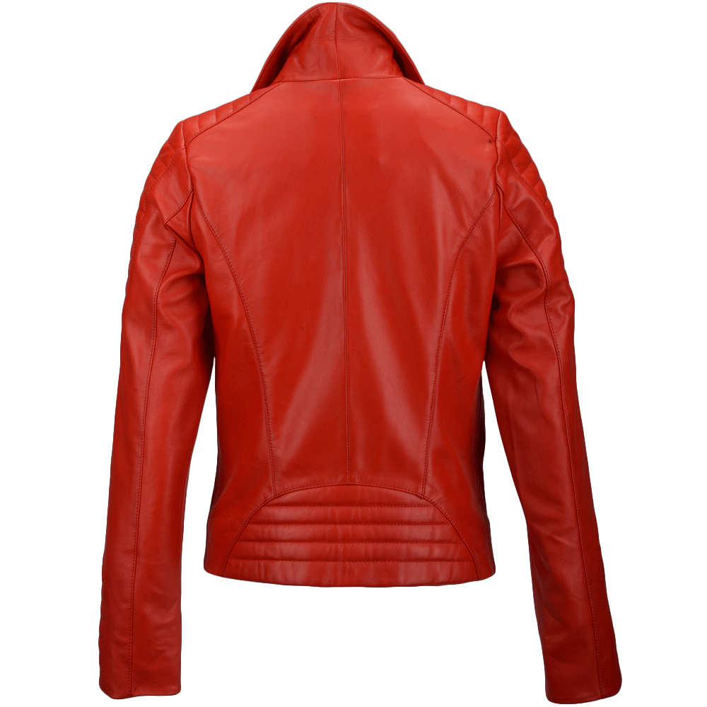 Ladies Vegetable Tanned Leather Biker Jacket Red: Z-1004
