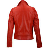 Ladies Vegetable Tanned Leather Biker Jacket Red: Z-1004