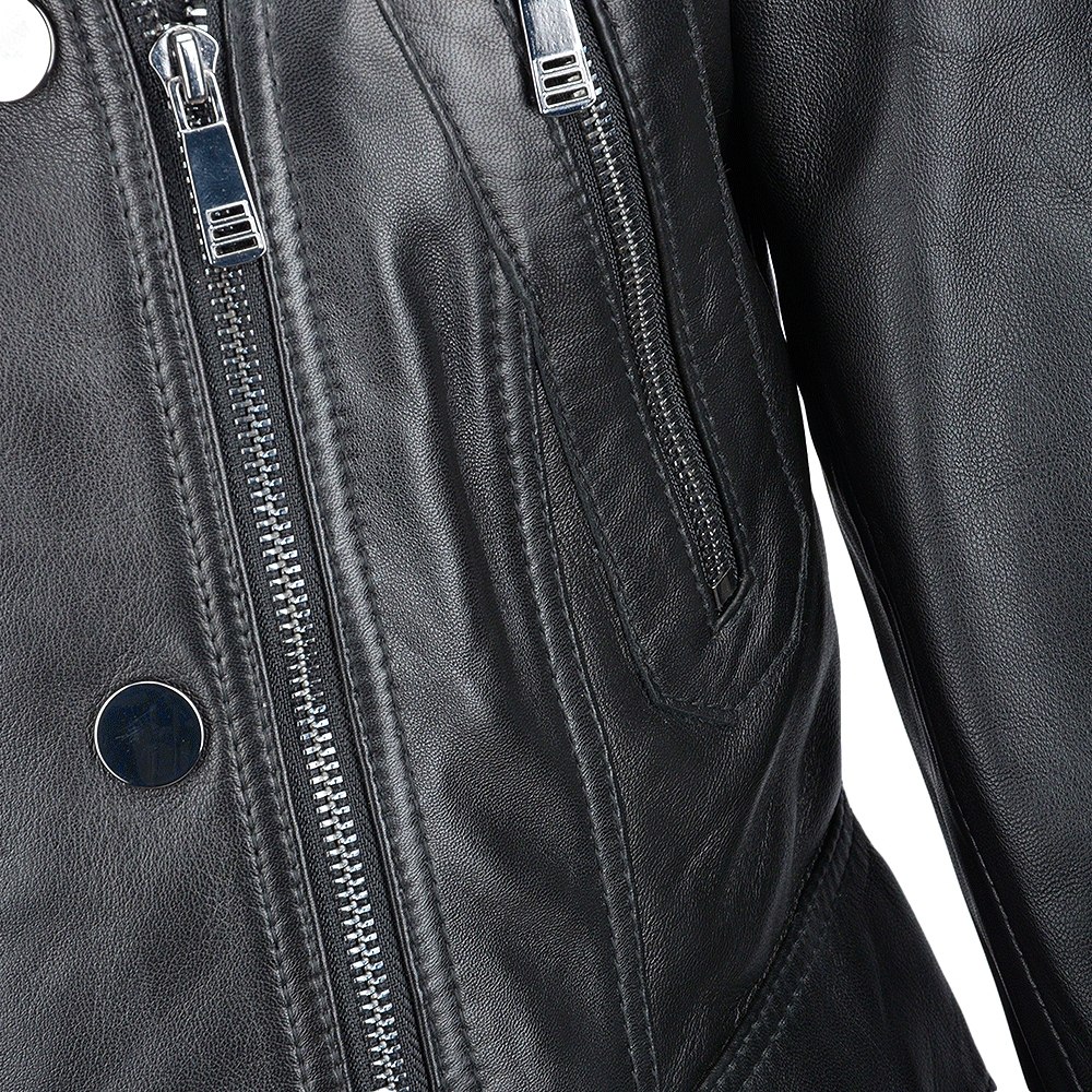 Short Vegetable Tanned Leather Biker Jacket Black: Z-2013