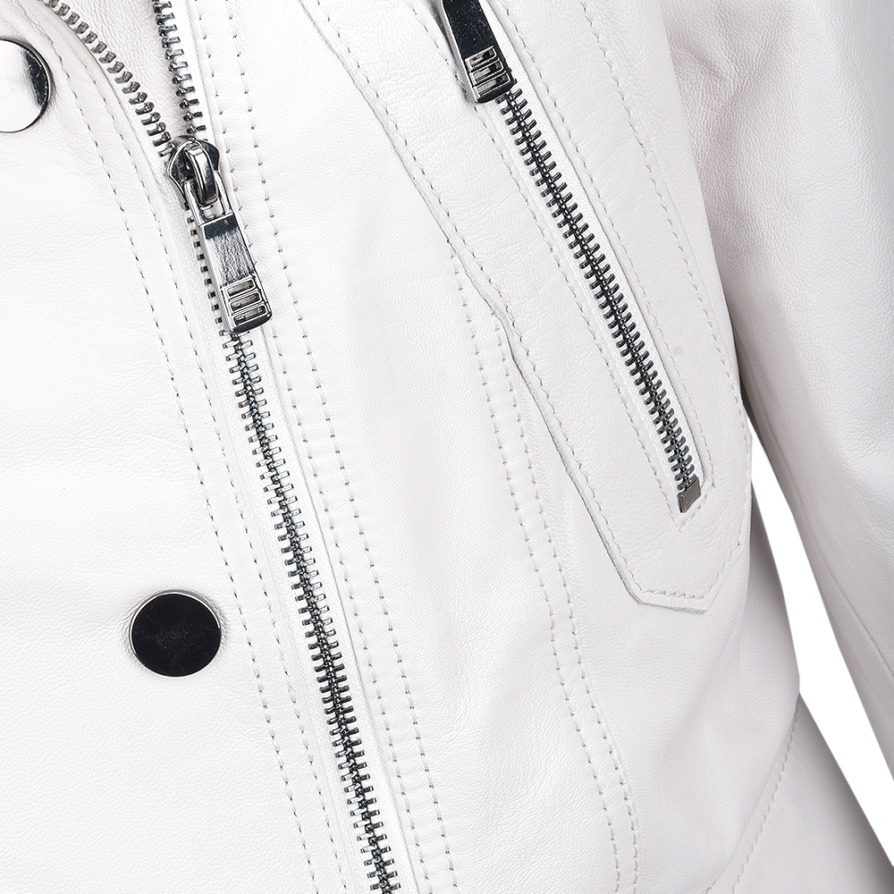 Short  Vegetable Tanned Leather Biker Jacket White: Z-2013