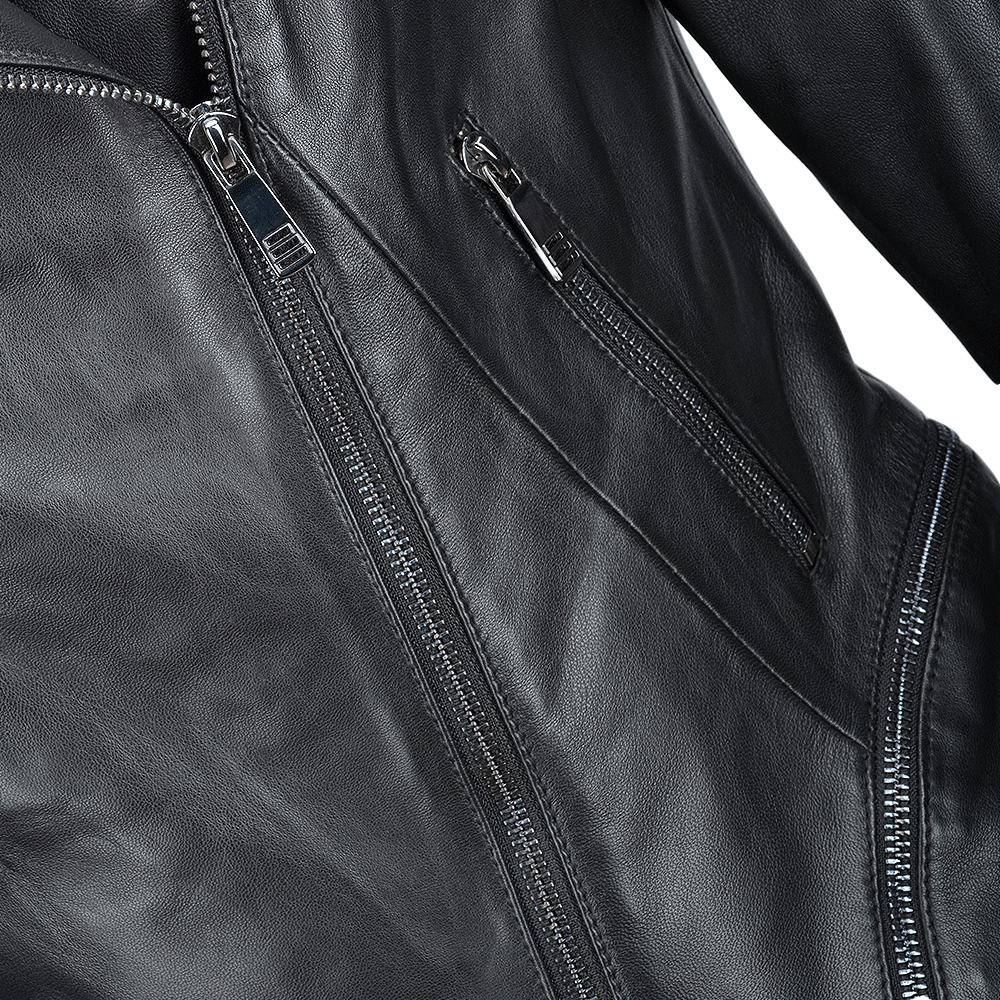 Veg Tanned Leather Biker Jacket Black: Z-2010