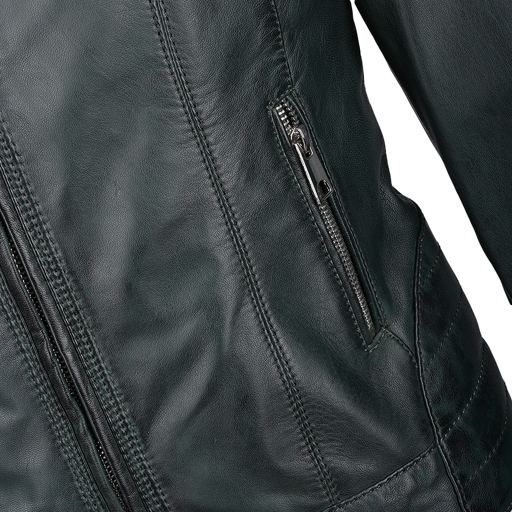 Leather Biker Jacket  Bottle Green: NANCY