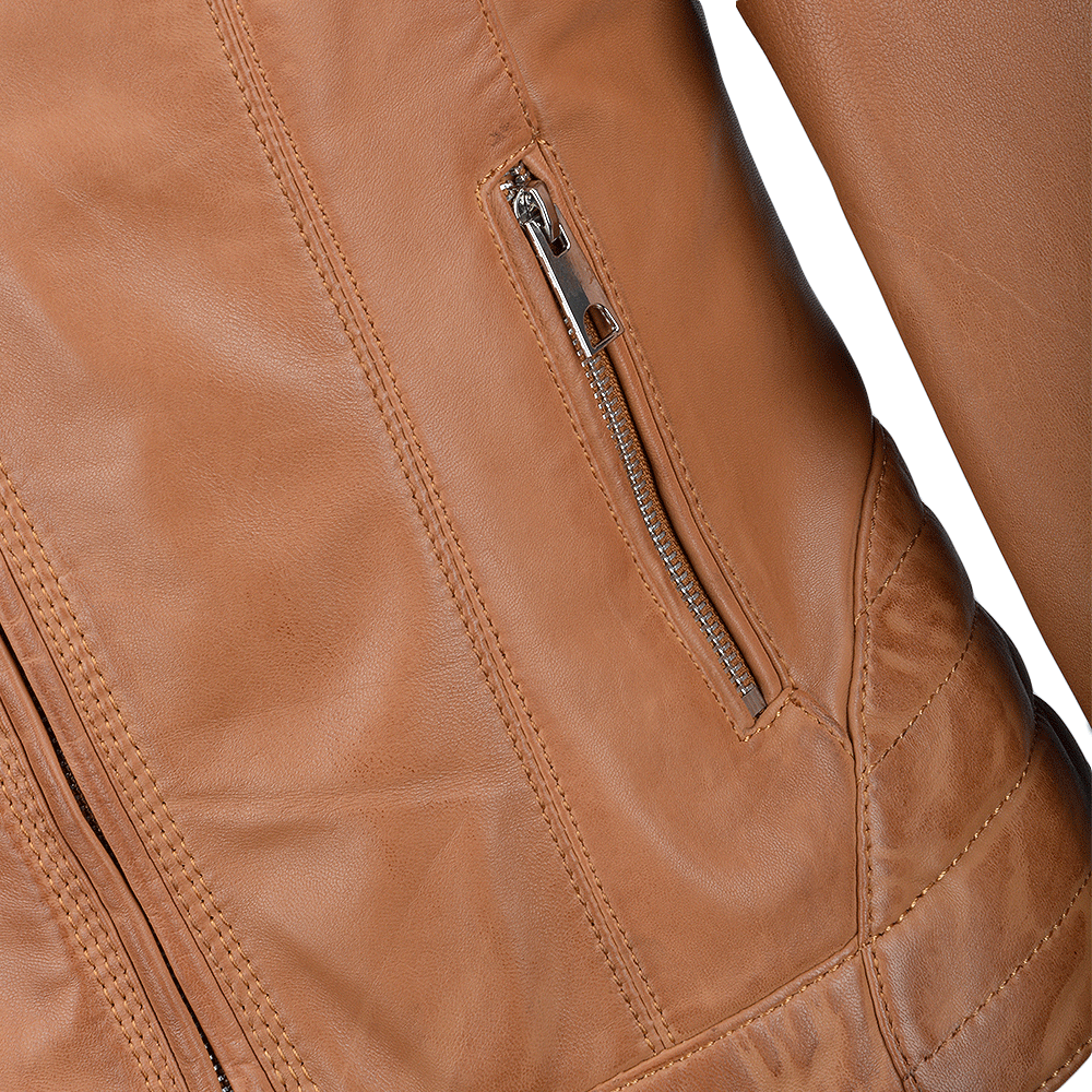 Leather Biker Jacket  Cognac: NANCY