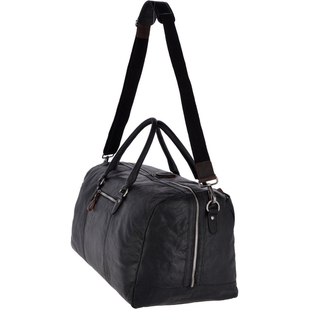 Large Leather Vintage Holdall Black/mud : F-87