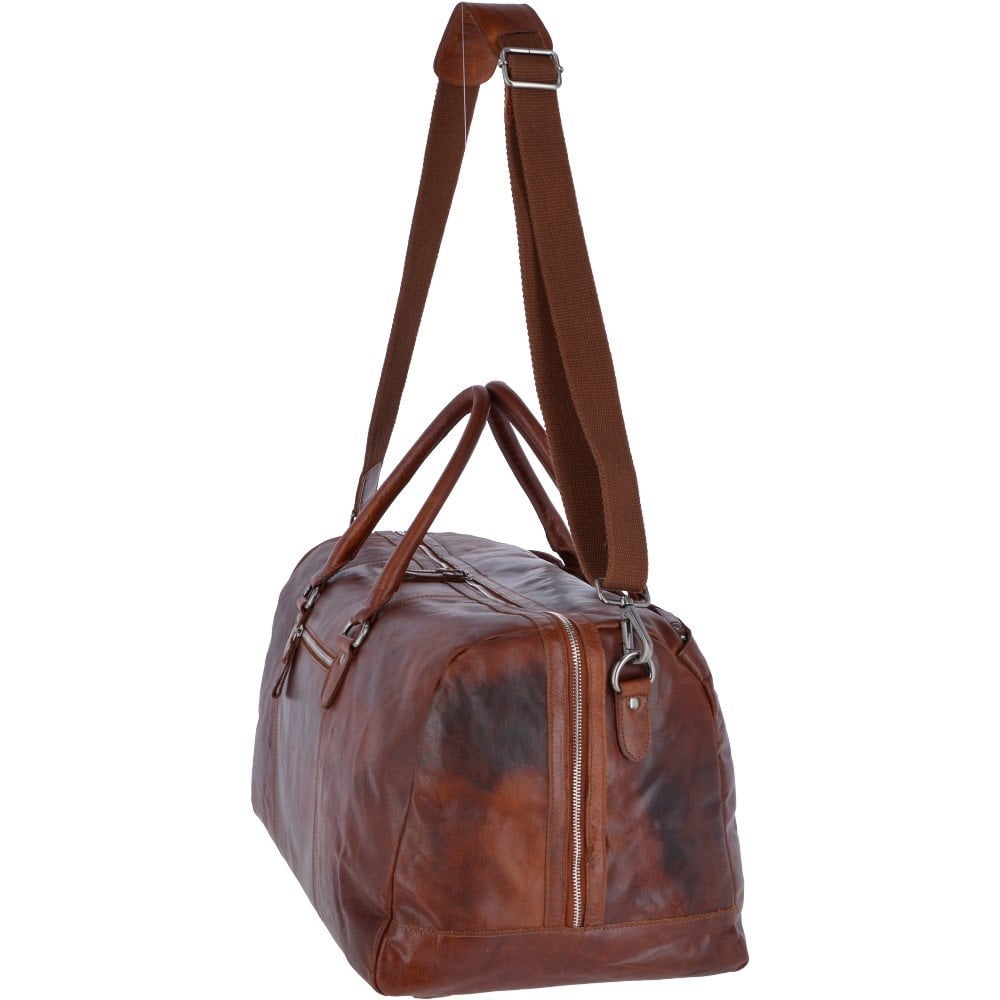 Large Leather Vintage Holdall Tan: F-87