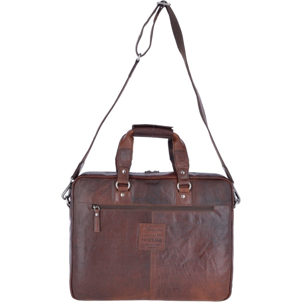 Leather Vintage Laptop Work Bag Brandy: F-83