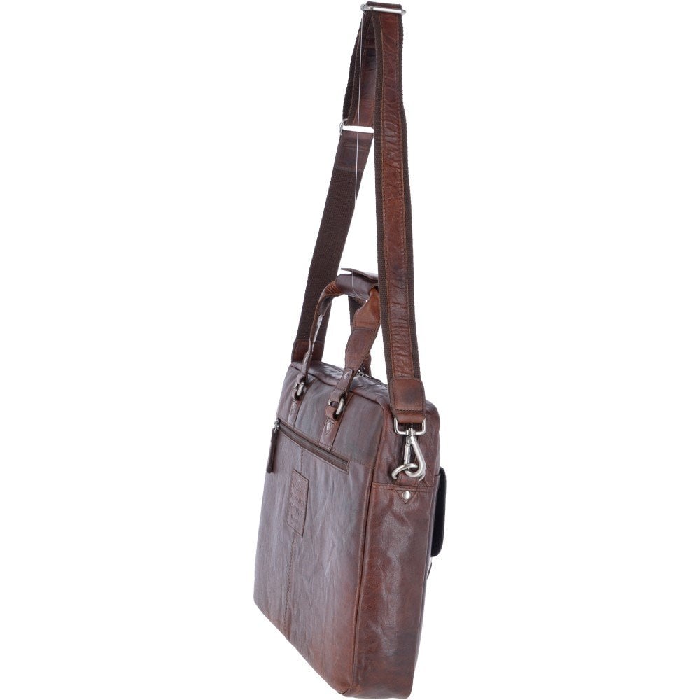 Leather Vintage Laptop Work Bag Brandy: F-83